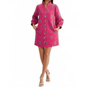 NEW JODIFIL gretchen button down jacquard dress in fuchsia